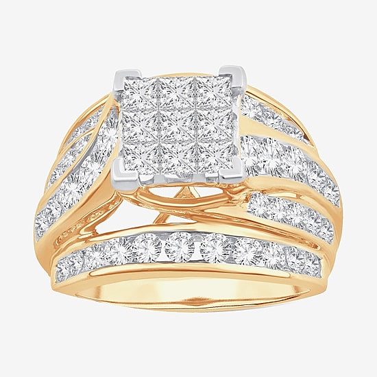 3 CT.T.W. Natural Diamond Side Stone Engagement Ring in 10K or 14K Gold