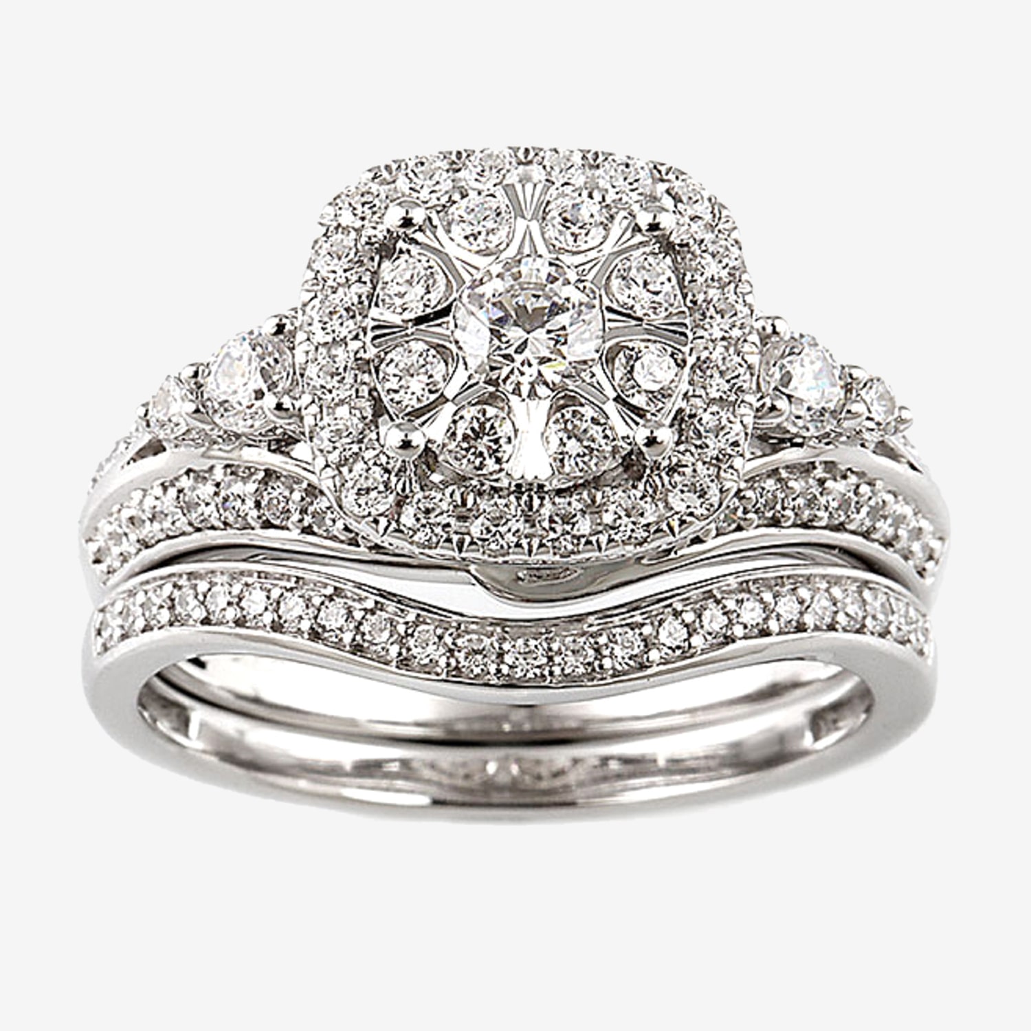 Signature By Modern Bride Womens 1 CT. T.W. Natural White Diamond 14K Gold Halo Bridal Set