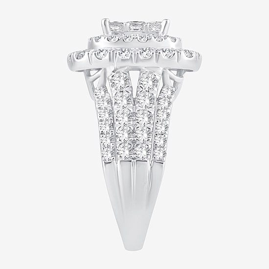 3 CT.T.W. Natural Diamond Cushion Shape Side Stone Halo Engagement Ring in 10K or 14K White Gold