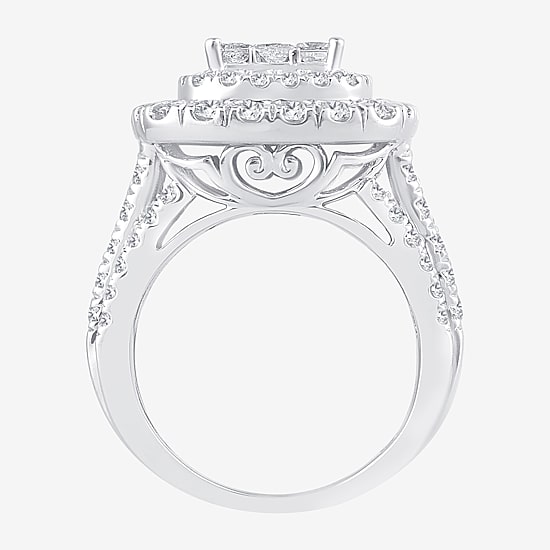 3 CT.T.W. Natural Diamond Cushion Shape Side Stone Halo Engagement Ring in 10K or 14K White Gold
