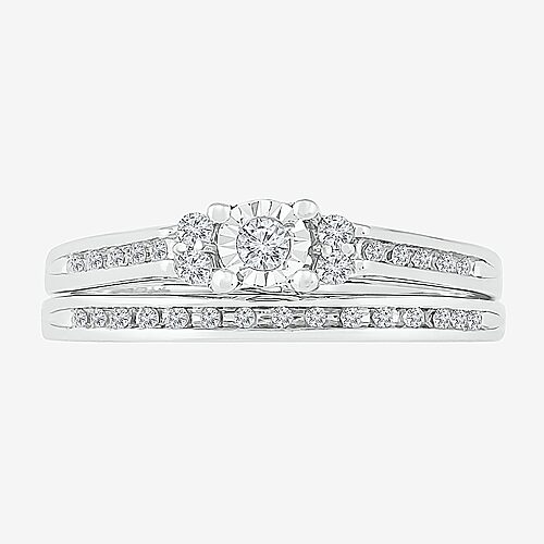 Modern Bride Womens 1/4 Ct. T.w. Natural White Diamond Sterling Silver Round Bridal Set In No Color