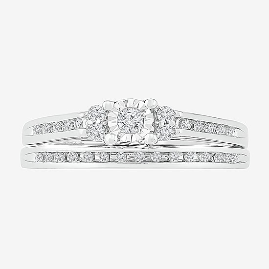 Womens 1/4 CT. T.W. Natural White Diamond Sterling Silver Round Bridal Set