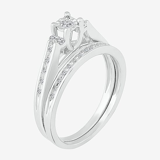 Womens 1/4 CT. T.W. Natural White Diamond Sterling Silver Round Bridal Set