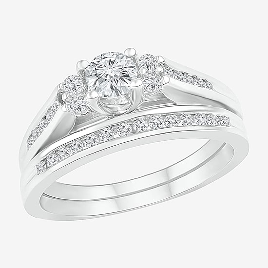 Womens 1/2 CT. T.W. Natural White Diamond 10K Gold Round Bridal Set