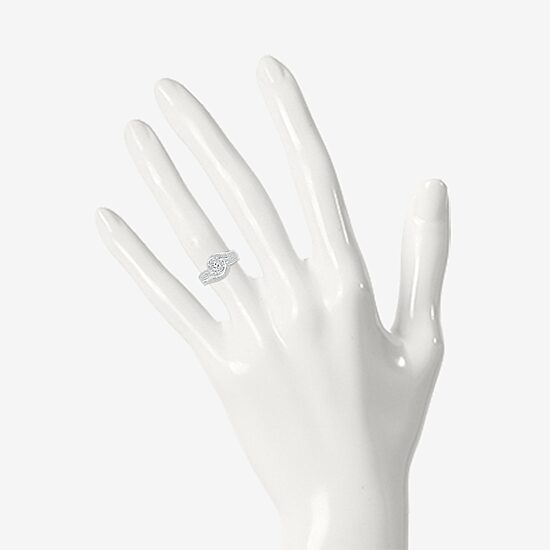 Womens 1/2 CT. T.W. Natural White Diamond Sterling Silver Round Halo Bypass  Bridal Set