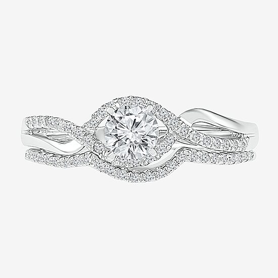 Womens 1/2 CT. T.W. Natural White Diamond 10K Gold Round Side Stone Crossover Bridal Set