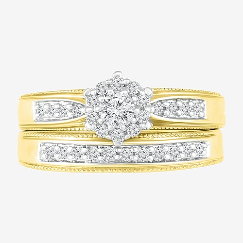 Modern Bride Womens 3/8 Ct.t.w. Natural Diamond 10k Gold Bridal Set In Yellow