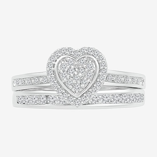 Womens 1/4 CT.T.W. Natural Diamond Sterling Silver Bridal Set