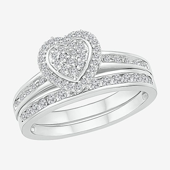 Womens 1/4 CT.T.W. Natural Diamond Sterling Silver Bridal Set