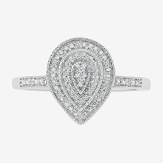 Womens Diamond Accent Natural White Diamond Sterling Silver Pear Halo Engagement Ring