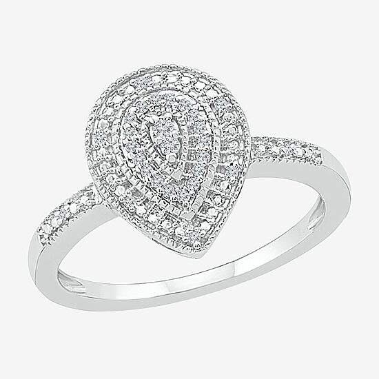 Womens Diamond Accent Natural White Diamond Sterling Silver Pear Halo Engagement Ring