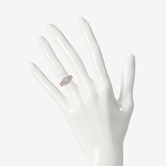 Womens 1/2 CT. T.W. Natural White Diamond 10K Gold Round Side Stone Halo Bridal Set