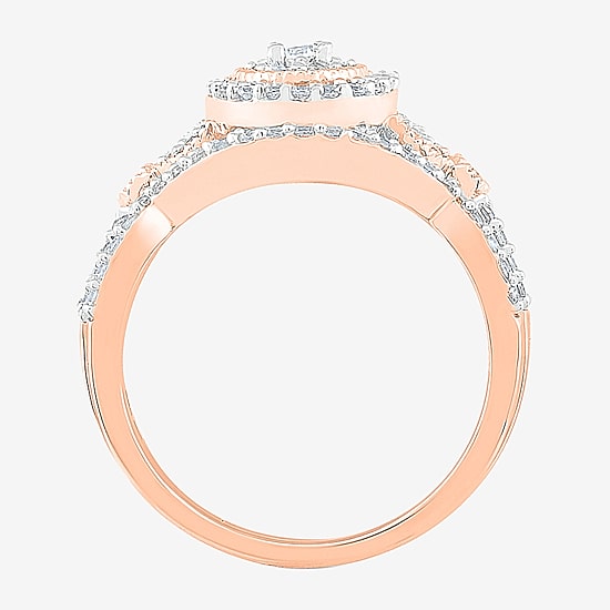 Womens 1/2 CT. T.W. Natural White Diamond 10K Gold Round Side Stone Halo Bridal Set