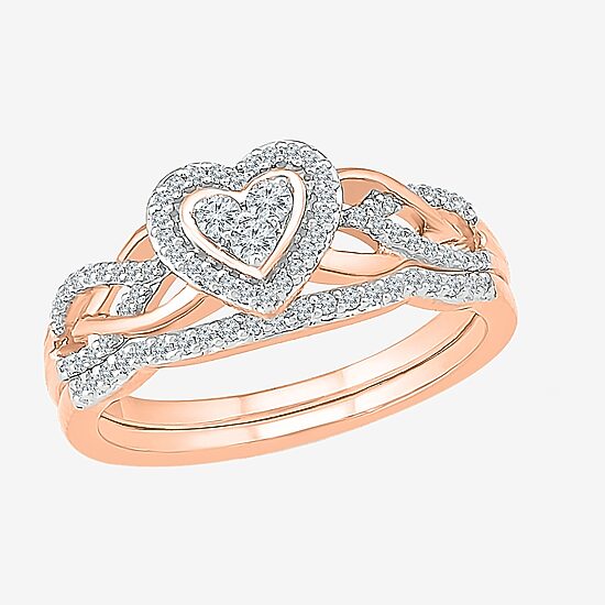 Womens 1/3 CT. T.W. Natural White Diamond 10K Gold Heart Halo Bridal Set