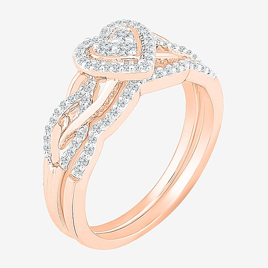 Womens 1/3 CT. T.W. Natural White Diamond 10K Gold Heart Halo Bridal Set