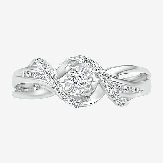 Promise My Love Womens 1/6 CT. T.W. Natural White Diamond Sterling Silver Round Bypass  Promise Ring