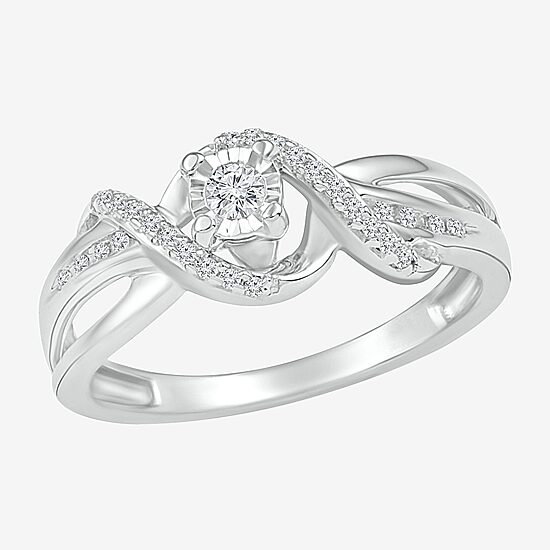 Promise My Love Womens 1/6 CT. T.W. Natural White Diamond Sterling Silver Round Bypass  Promise Ring