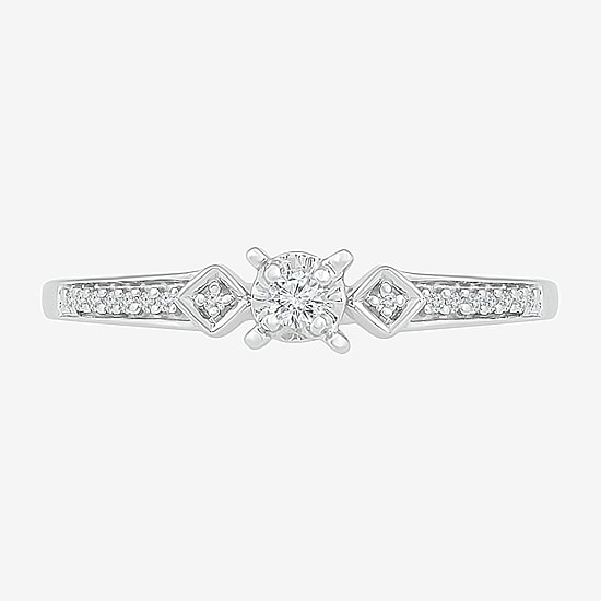 Promise My Love Womens 1/10 CT. T.W. Natural White Diamond Sterling Silver Round Promise Ring