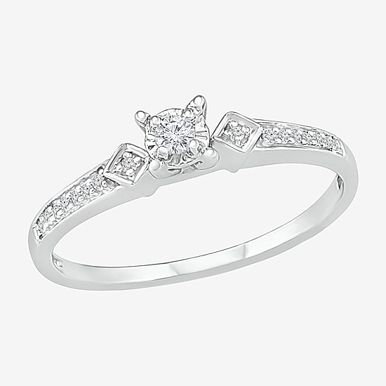 Promise My Love Womens 1/10 CT. T.W. Natural White Diamond Sterling Silver Round Promise Ring