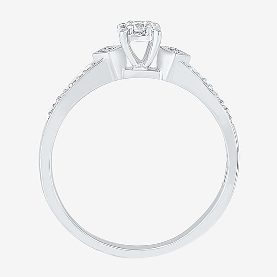 Promise My Love Womens 1/10 CT. T.W. Natural White Diamond Sterling Silver Round Promise Ring