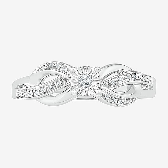 Promise My Love Womens Diamond Accent Natural White Diamond Sterling Silver Round Crossover Side Stone Promise Ring