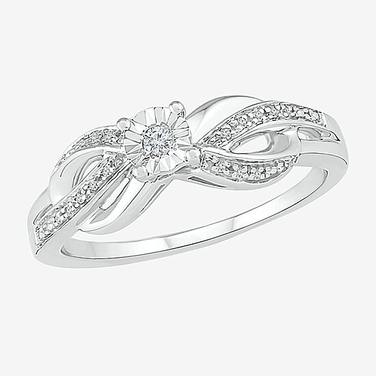 Promise My Love Womens Diamond Accent Natural White Diamond Sterling Silver Round Crossover Side Stone Promise Ring