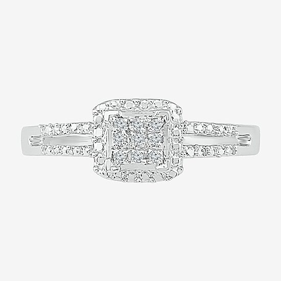 Promise My Love Womens Diamond Accent Natural White Diamond Sterling Silver Cushion Halo Promise Ring