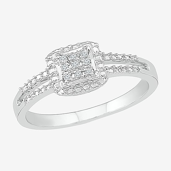 Promise My Love Womens Diamond Accent Natural White Diamond Sterling Silver Cushion Halo Promise Ring