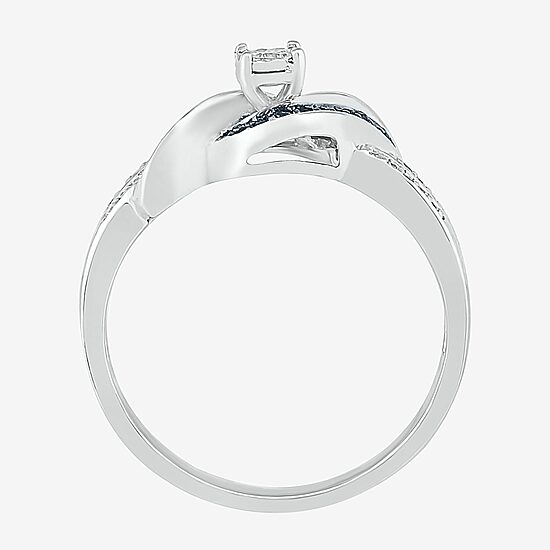 Womens 1/5 CT. Natural Black Diamond Sterling Silver Round Crossover Side Stone Promise Ring