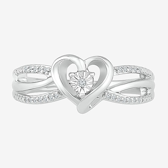 Promise My Love Womens Diamond Accent Natural White Diamond Sterling Silver Heart Side Stone Promise Ring