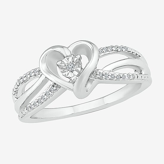 Promise My Love Womens Diamond Accent Natural White Diamond Sterling Silver Heart Side Stone Promise Ring