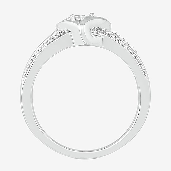 Promise My Love Womens Diamond Accent Natural White Diamond Sterling Silver Heart Side Stone Promise Ring