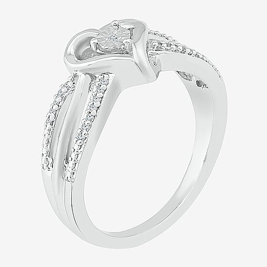 Promise My Love Womens Diamond Accent Natural White Diamond Sterling Silver Heart Side Stone Promise Ring