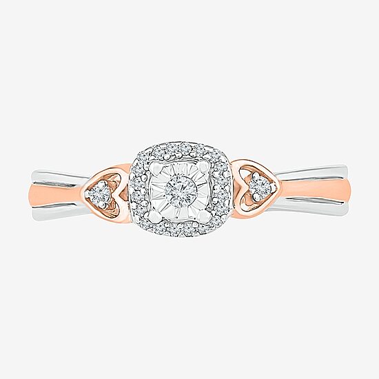Promise My Love Womens 1/10 CT. T.W. Natural White Diamond 10K Gold Over Silver Round Cushion Halo Promise Ring