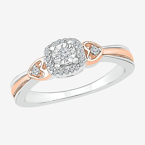 Promise My Love Womens 1/10 CT. T.W. Natural White Diamond 10K Gold Over Silver Round Cushion Halo Promise Ring