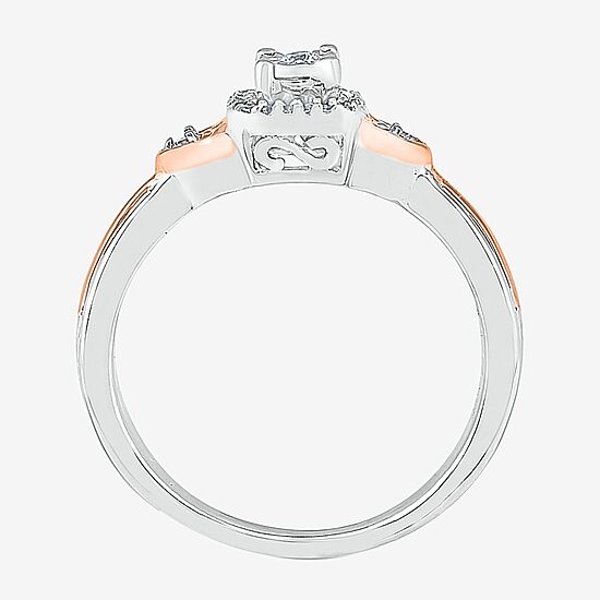 Promise My Love Womens 1/10 CT. T.W. Natural White Diamond 10K Gold Over Silver Round Cushion Halo Promise Ring