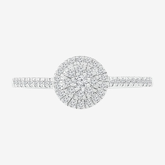 Promise My Love Womens 1/4 CT. T.W. Natural White Diamond Sterling Silver Round Side Stone Halo Promise Ring