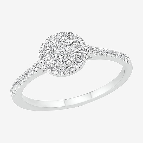 Promise My Love Womens 1/4 CT. T.W. Natural White Diamond Sterling Silver Round Side Stone Halo Promise Ring