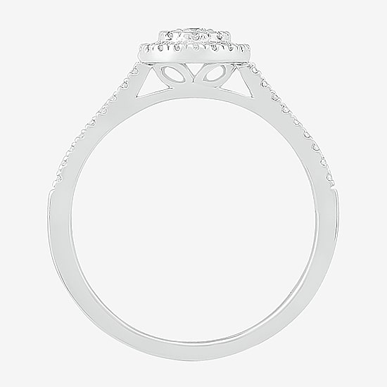 Promise My Love Womens 1/4 CT. T.W. Natural White Diamond Sterling Silver Round Side Stone Halo Promise Ring