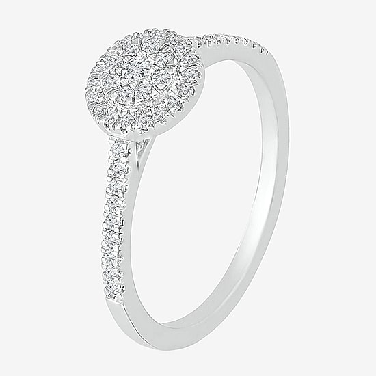 Promise My Love Womens 1/4 CT. T.W. Natural White Diamond Sterling Silver Round Side Stone Halo Promise Ring