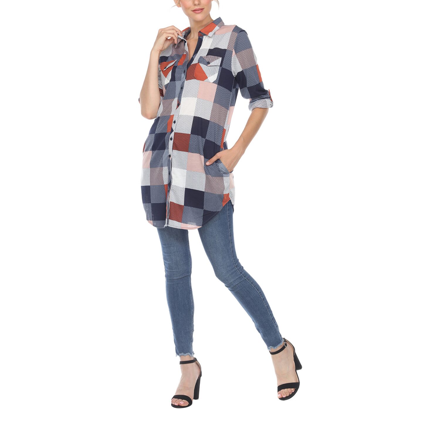 White Mark Womens Long Sleeve Tunic Top