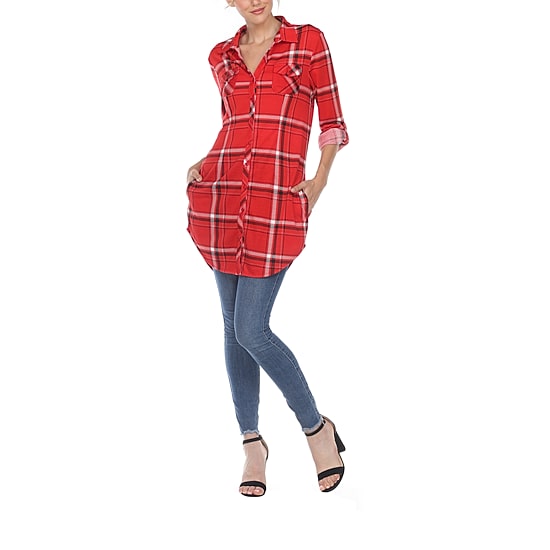White Mark Womens Roll Tab Long Sleeve Regular Fit Button-Down Shirt