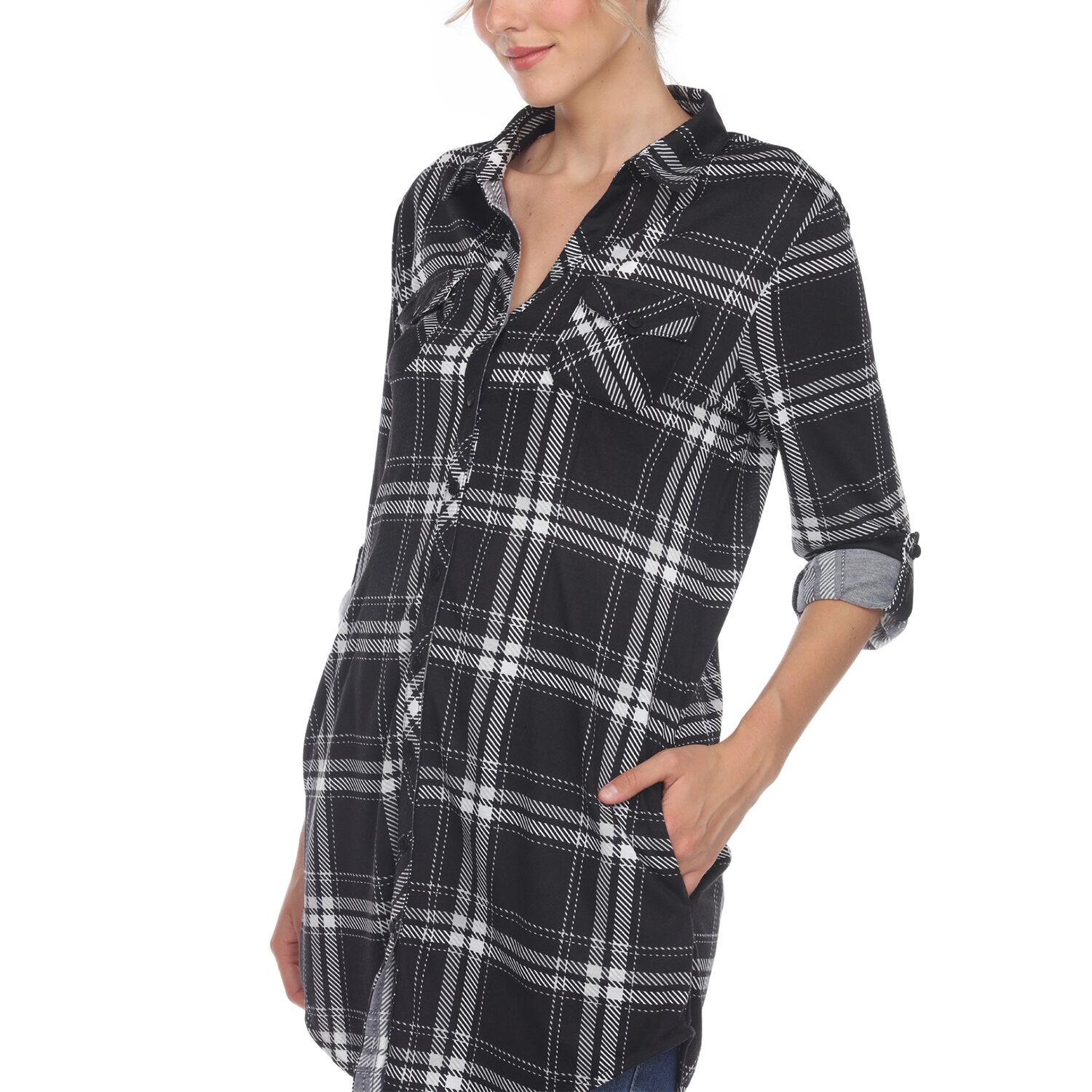 White Mark Womens Roll Tab Long Sleeve Regular Fit Button-Down Shirt