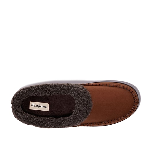 Dearfoams Marshall Microsuede Moc Toe Mens Memory Foam Clog Slippers