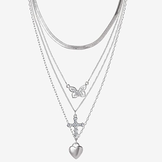 JS Jessica Simpson Silver Tone Womens Multi Color Glass 20 Inch Strand Necklace