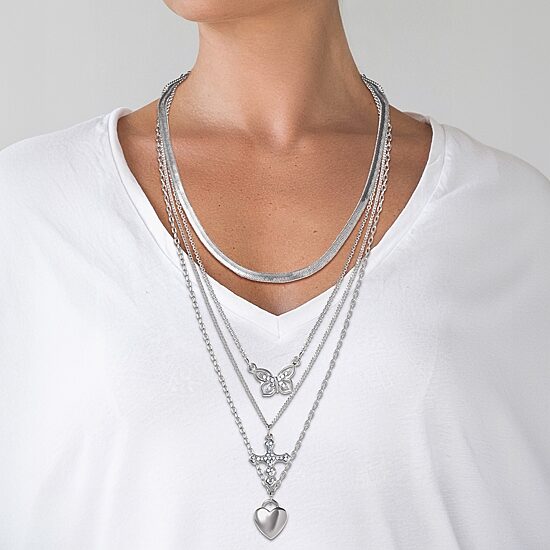 JS Jessica Simpson Silver Tone Womens Multi Color Glass 20 Inch Strand Necklace