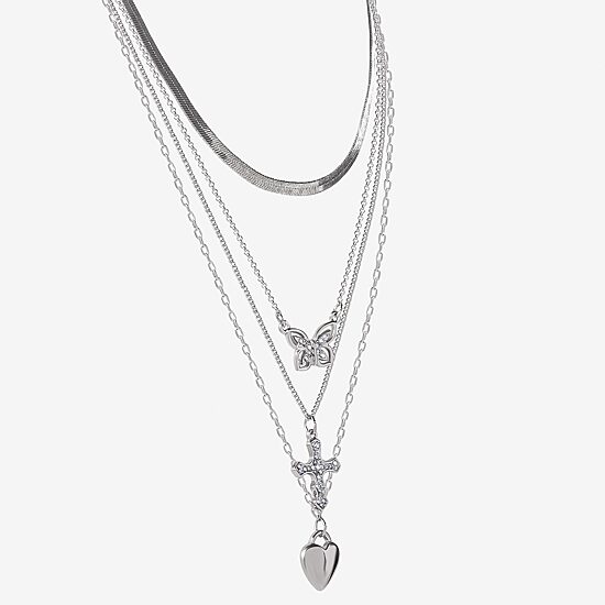 JS Jessica Simpson Silver Tone Womens Multi Color Glass 20 Inch Strand Necklace