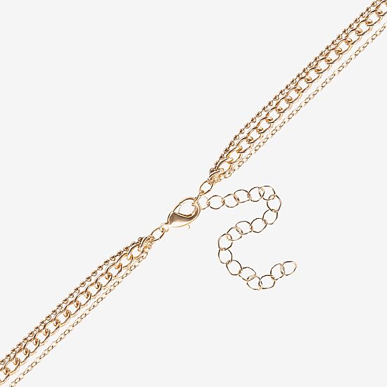 JS Jessica Simpson Gold Tone Womens Crystal 19 Inch Strand Necklace