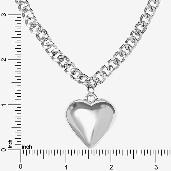 JS Jessica Simpson Silver Tone Womens Alloy Heart 16 Inch Pendant Necklace