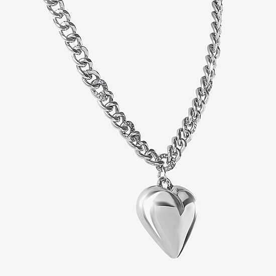 JS Jessica Simpson Silver Tone Womens Alloy Heart 16 Inch Pendant Necklace